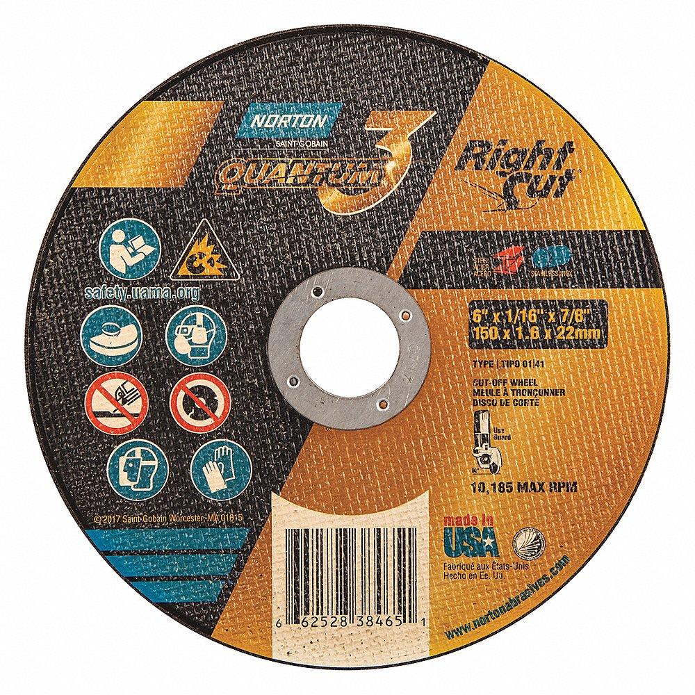 NORTON ABRASIVES 66252838465 Abrasive Cut-Off Wheel, 6 Inch Wheel Dia., Ceramic, 7/8 Inch Hole Size | CH9NCC 54YL96