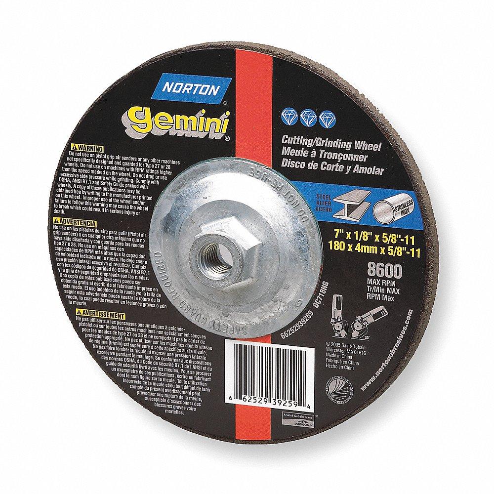 NORTON ABRASIVES 66252841903 Depressed Center Wheel, Aluminum Oxide, 4 1/2 Inch Wheel Dia, 5/8-11 Inch Hole Size | CH9ZGQ 33N337