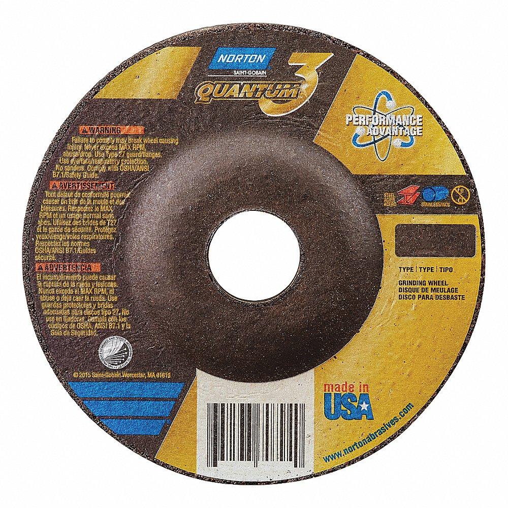 NORTON ABRASIVES 66253370805 Depressed Center Wheel, Ceramic, 9 Inch Wheel Dia, 7/8 Inch Hole Size, Type 28 | CH9ZKE 45VH38