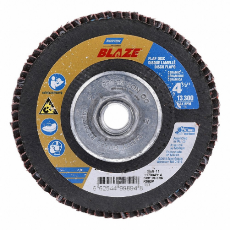 NORTON ABRASIVES 66254499894 Flap Disc, Type 27, 4 1/2 Inch x 5/8 11, Ceramic, 36 Grit, Fiberglass Bk | CT4EHA 804HU8