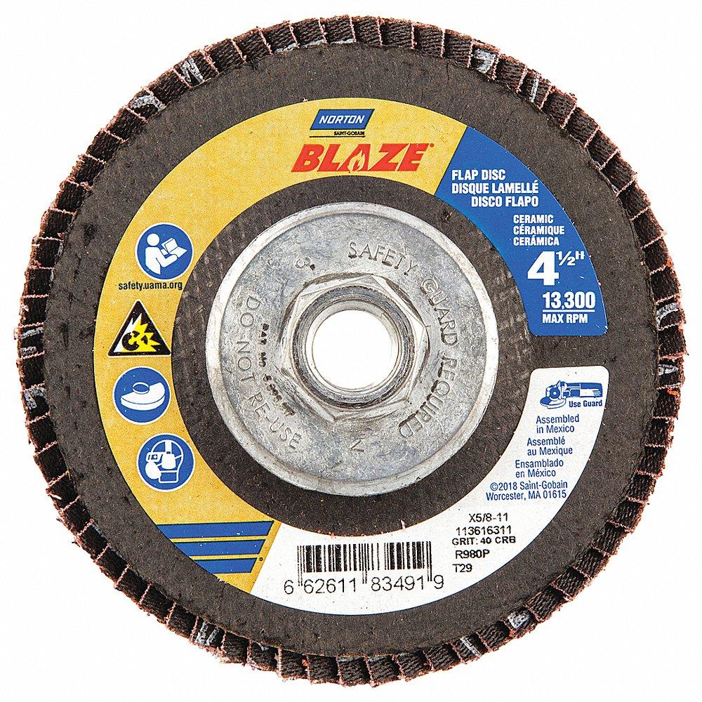NORTON ABRASIVES 66261183491 Flap Disc, 5/8-11 Inch Hole Size, 40 Abrasive Grit, Coarse, Ceramic, Fiberglass | CJ2FFT 1PYF1