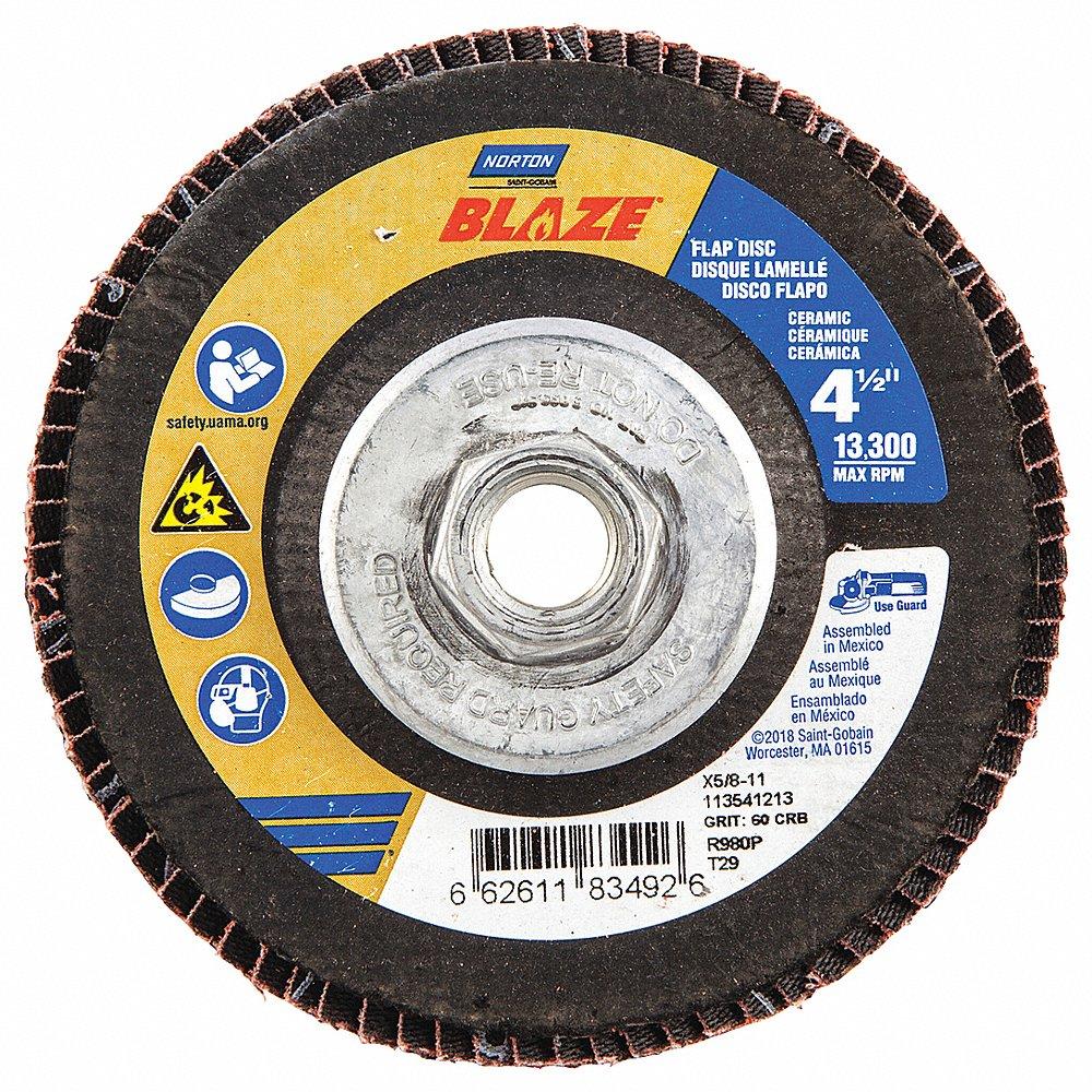 NORTON ABRASIVES 66261183492 Flap Disc, 5/8-11 Inch Hole Size, 60 Abrasive Grit, Medium, Ceramic, Fiberglass | CJ2FEL 1PYF2