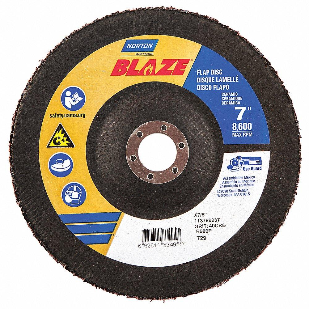 NORTON ABRASIVES 66261183495 Flap Disc, 7/8 Inch Hole Size, 40 Abrasive Grit, Coarse, Ceramic, Fiberglass | CJ2FCZ 1PYF5