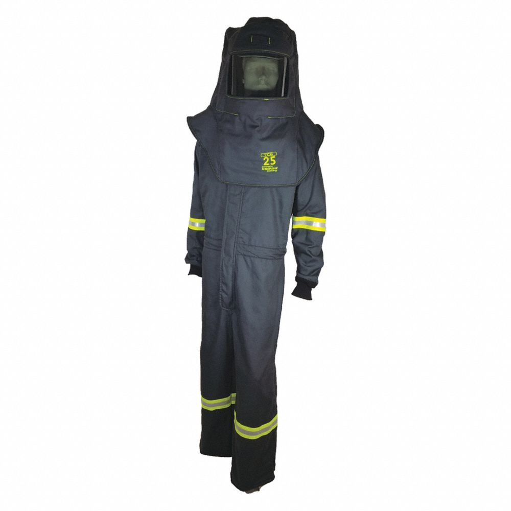OBERON TCG3B-M Arc Flash Suit Kit, M Size, Charcoal Gray, 25 cal/sq cm, 3 HRC | CF2PZH 53PX34