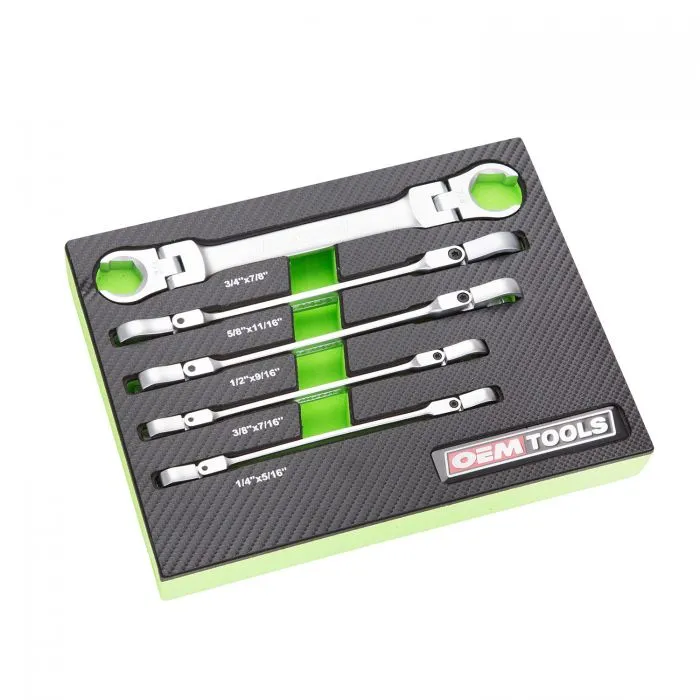 5 Piece Flex Head Flare Nut Wrench Set, SAE