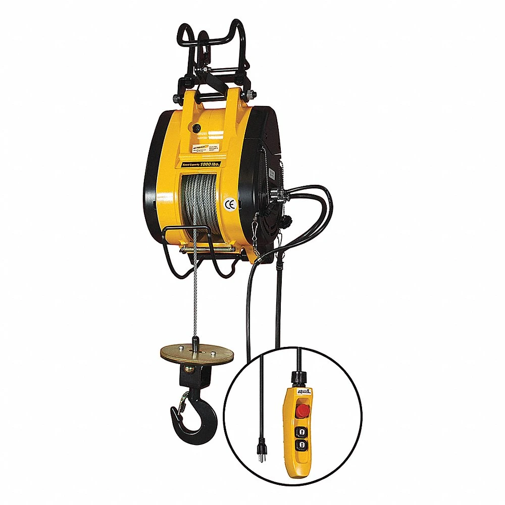 Electric Wire Rope Hoist, 1000 Lb Load Capacity, 37 Fpm Lift Speed, 115 Volt