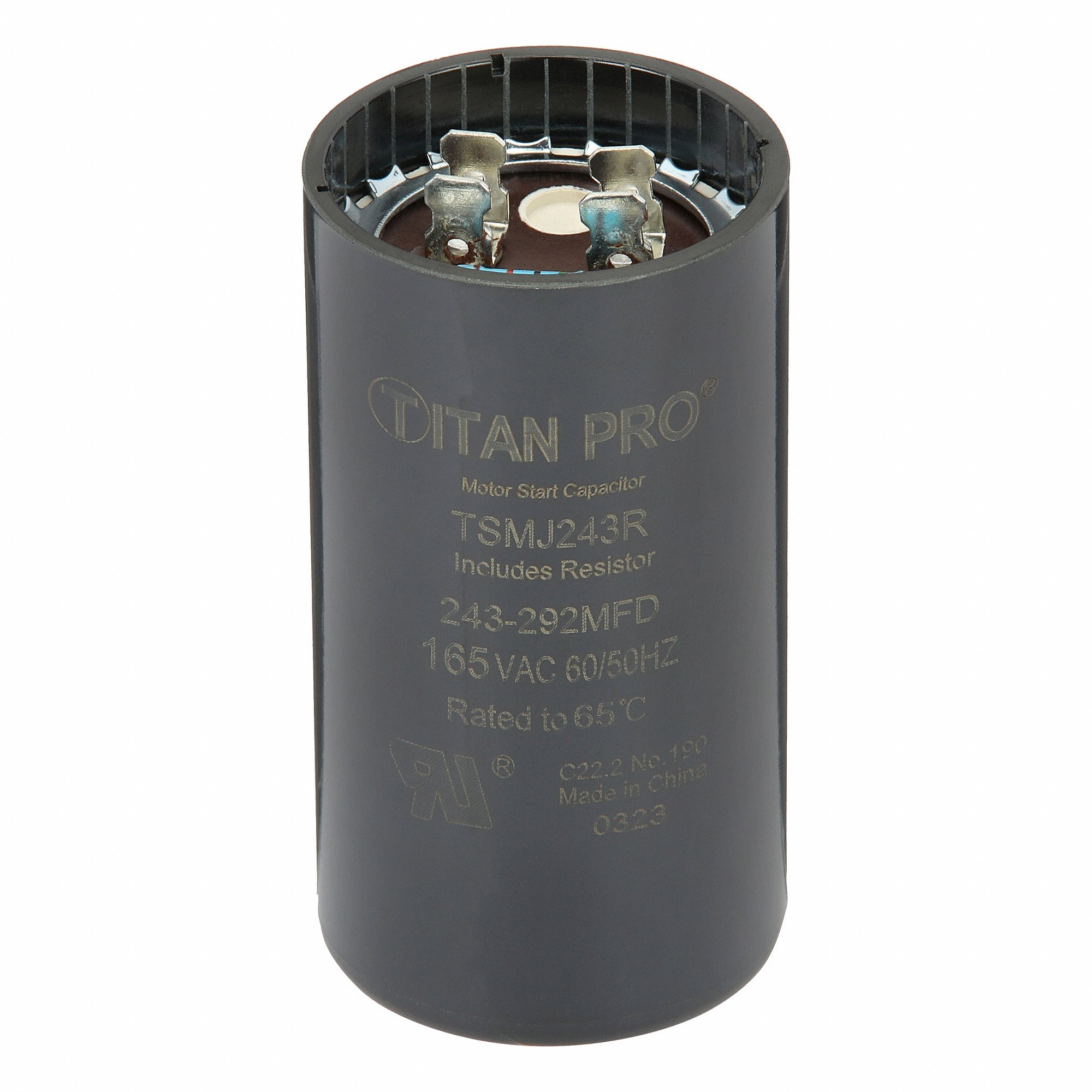 PACKARD PSMJ243R Motor Start Capacitor, 165V Ac, 243-292 Mfd, Round, 3 3/8 Inch Case Ht, 1 13/16 Inch Dia | CT7BUY 61UP16