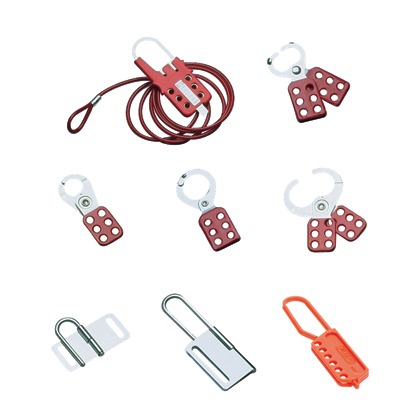 Hasp, Steel/Zinc, Red, 1 Inch Jaw Dia., 5 Locks