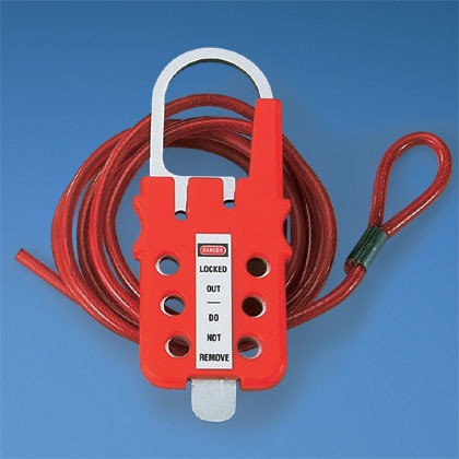 Hasp Cable, Galvanized Steel, Red, 6 Inch Overall Length