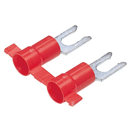 Locking Fork Terminal, Copper, Red, 22-18 AWG, #10 Stud Size