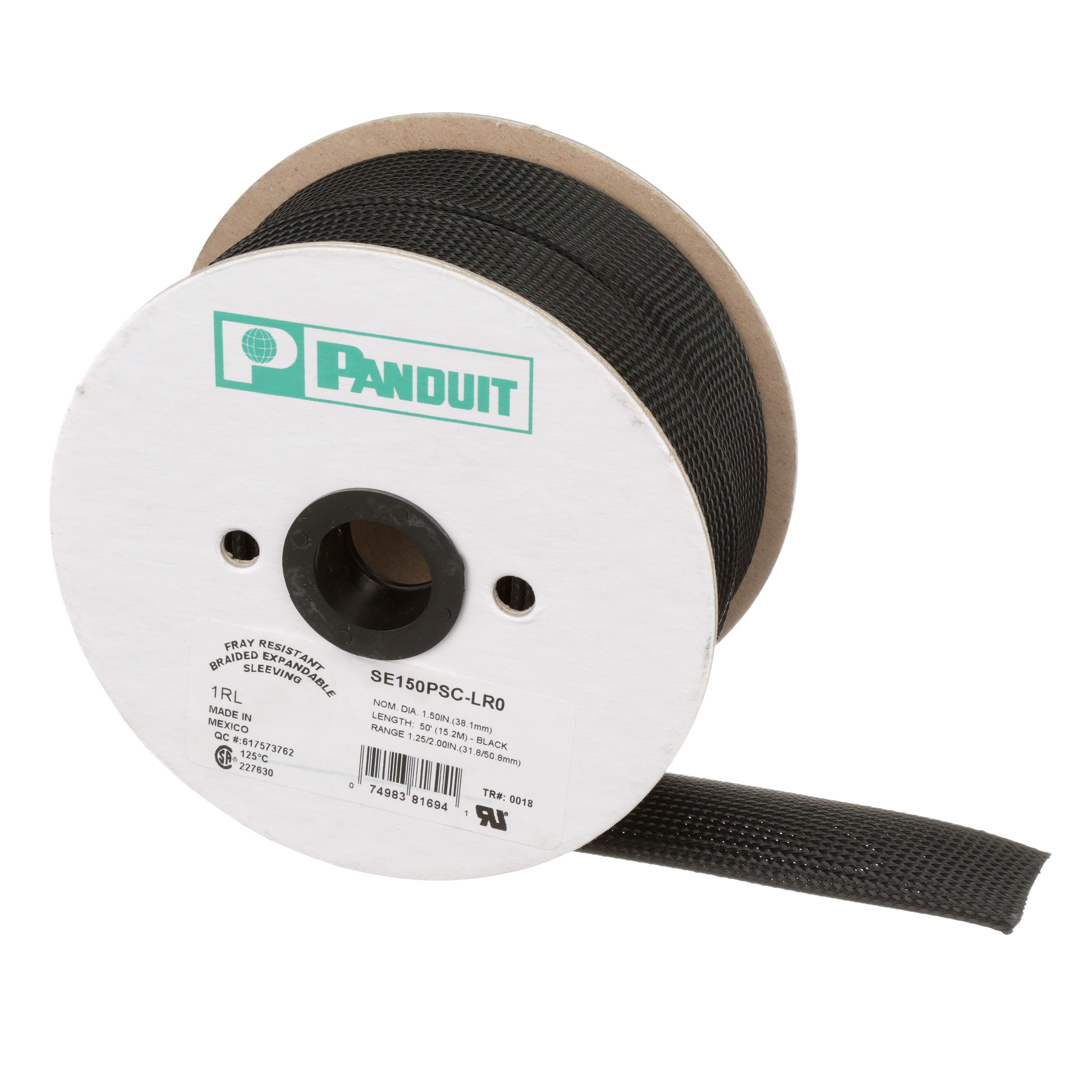 Braided Sleeve, Fr, 1.50 x 200 ft., Blk, 1rl