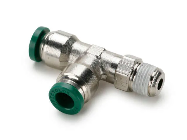 PARKER W171PLP-4-6 Male Swivel Run Tee, Nickel Plated Brass, NPTF x Push-to-Connect x Push-to-Connect | CT7HMU 56FP32