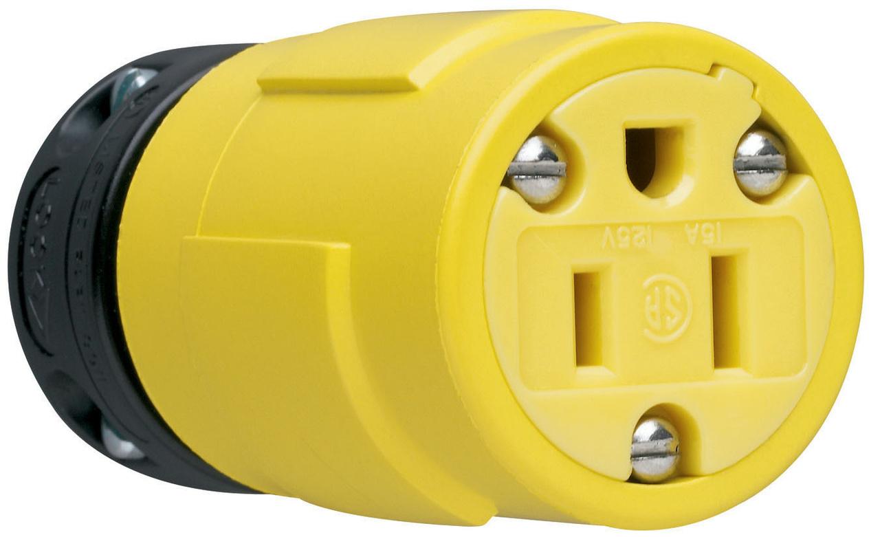 PASS AND SEYMOUR 1547 Rubber Dust Tight Connector, 15A, 125V, Yellow, Double Pole, 0-14 Awg | CH3YYK