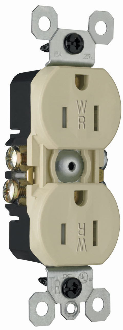 PASS AND SEYMOUR 3232-TRWRI Weather Resistant Duplex Receptacle, 15A/125V, Ivory | CH3ZBE