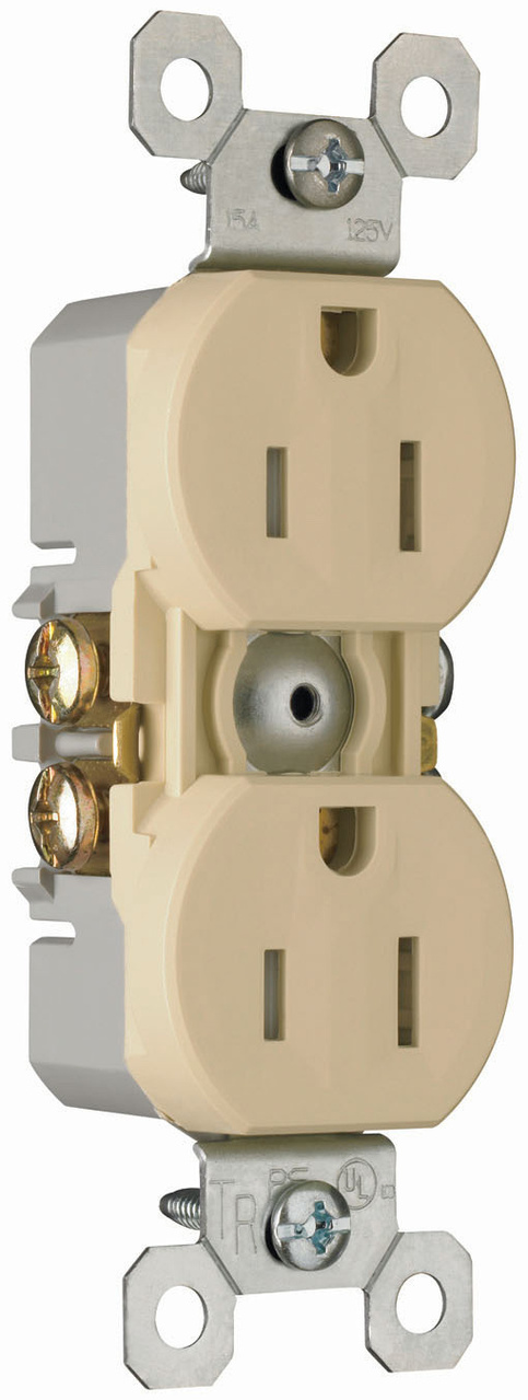 PASS AND SEYMOUR 3232TRSI Tamper Resistant Duplex Receptacle, Self Grounding, 15A/125V, Ivory | CH3ZAW