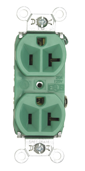 PASS AND SEYMOUR 5362-GN Hard Use Duplex Receptacle, Spec Grade, 20A, 125V, Green | CH4DGU