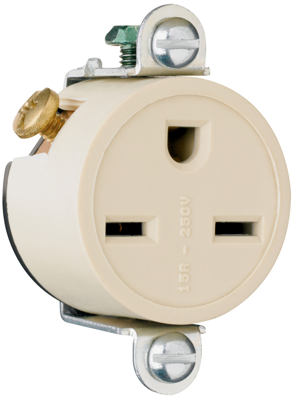 PASS AND SEYMOUR 5658-I Single Receptacle Short Strap, Spec Grade, 15A, 250V, Ivory | CH4JYH