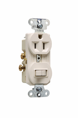 PASS AND SEYMOUR 691-LA Combination Switch, Receptacle, Single Pole Switch, 15A, 120/125V, Light Almond | CH3YVZ