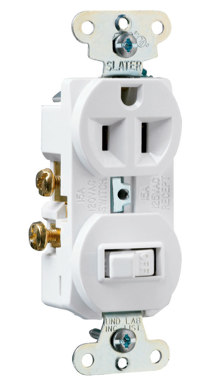 PASS AND SEYMOUR 691-W Combination Switch, Receptacle, Single Pole Switch, 15A, 120/125V, White | CH3YWA