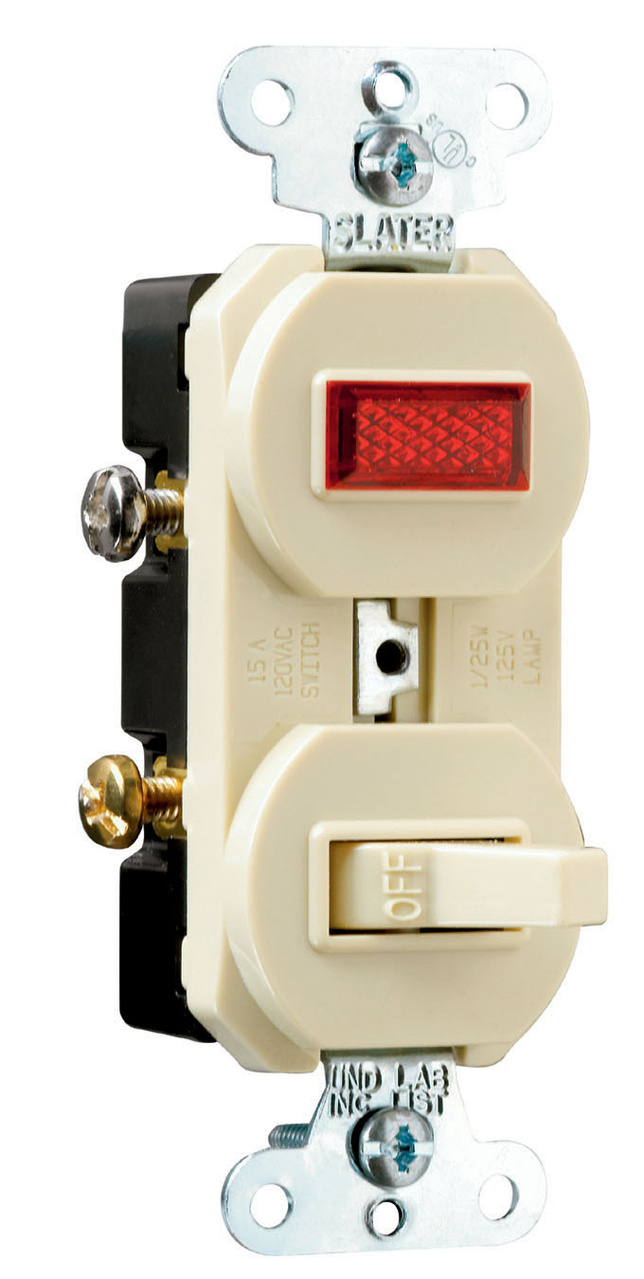 PASS AND SEYMOUR 692-I Combination Switch, Non Grounding, Pilot Light, 15A, 120/125VAC, Ivory | CH4FDW