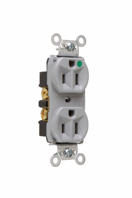 PASS AND SEYMOUR 8200-HGRY Heavy Duty Duplex Receptacle, Hospital Grade, Compact Design, 15A, 125V, Gray | CH4DQC
