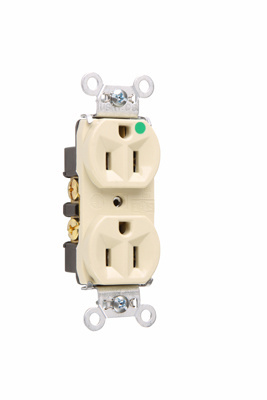 PASS AND SEYMOUR 8200-HI Heavy Duty Duplex Receptacle, Hospital Grade, Compact Design, 15A, 125V, Ivory | CH4DQD