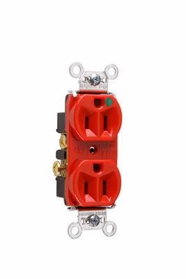 PASS AND SEYMOUR 8200-HRED Heavy Duty Duplex Receptacle, Hospital Grade, Compact Design, 15A, 125V, Red | CH4DQF
