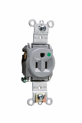 PASS AND SEYMOUR 8201-GRY Single Receptacle Hospital Grade, Heavy Duty, 15A, 125V, Gray | CH4DRH