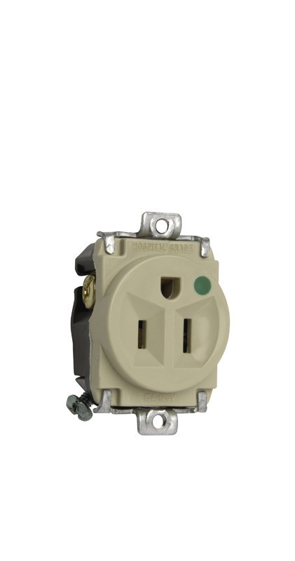 PASS AND SEYMOUR 8284-I Single Receptacle Short Strap, Hospital Grade, 15A, 125V, Ivory | CH4DXM