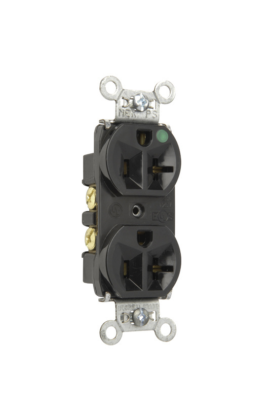PASS AND SEYMOUR 8300-HBK Heavy Duty Duplex Receptacle, Hospital Grade, Compact Design, 20A, 125V, Black | CH4DQH