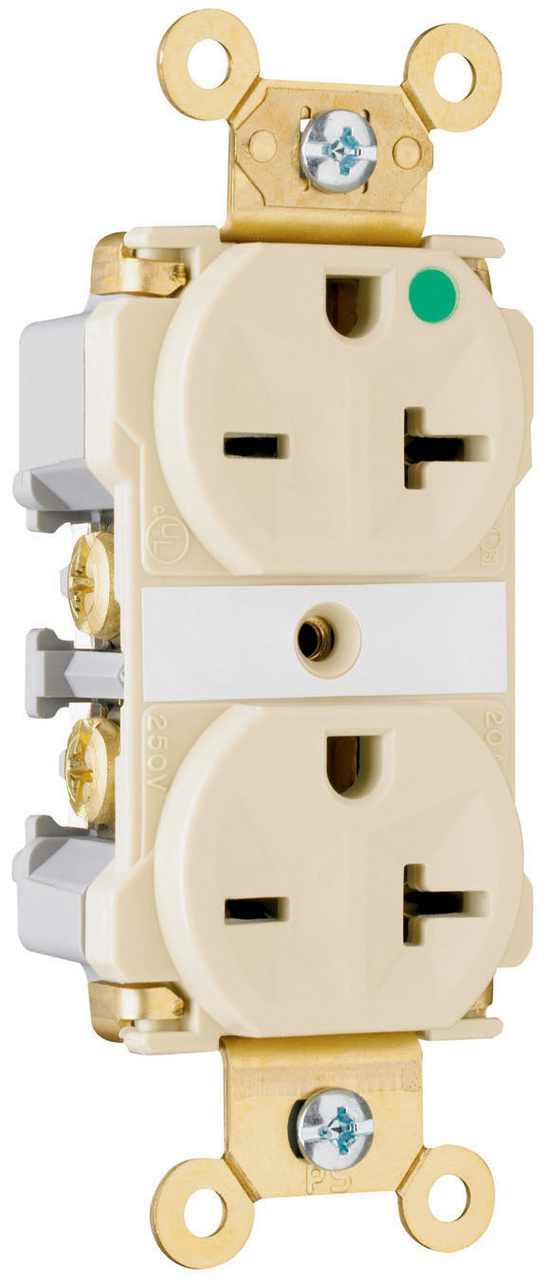 PASS AND SEYMOUR 8800 Extra Heavy Duty Duplex Receptacle, Hospital Grade, 20A, 250V, Brown | CH4DAR