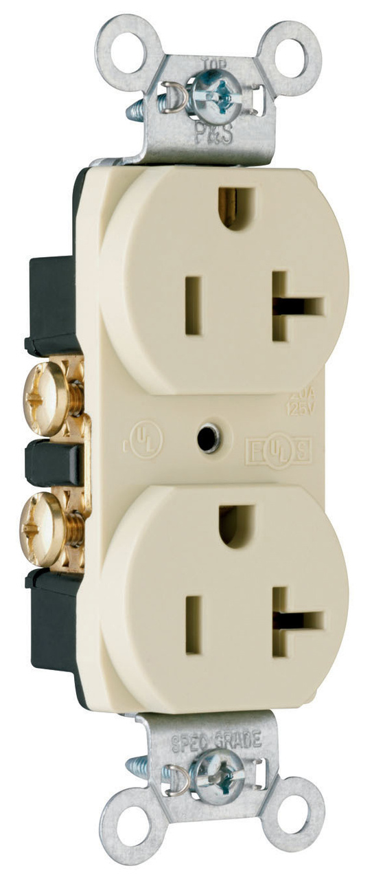 PASS AND SEYMOUR CRB5362-SI Duplex Receptacle, Spec Grade, Smooth Face, 20A, 125V, Ivory | CH4CEQ