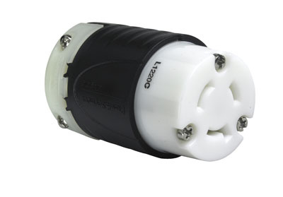 PASS AND SEYMOUR L1220-C Locking Connector, 20A, 480V, Black Back, White Front | CH3ZCG
