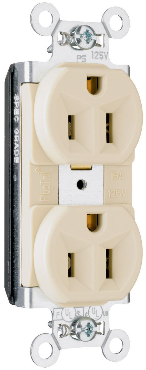 PASS AND SEYMOUR PT5262-I Duplex Receptacle, Spec Grade, 15A, 125V, Ivory | CH4HGH