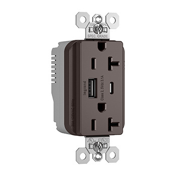 PASS AND SEYMOUR PTTR20ACUSB USB Charger Receptacle, 20A, Brown | CH4GTU