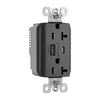 PASS AND SEYMOUR PTTR20ACUSBBK USB Charger Receptacle, 20A, Black | CH4GTT