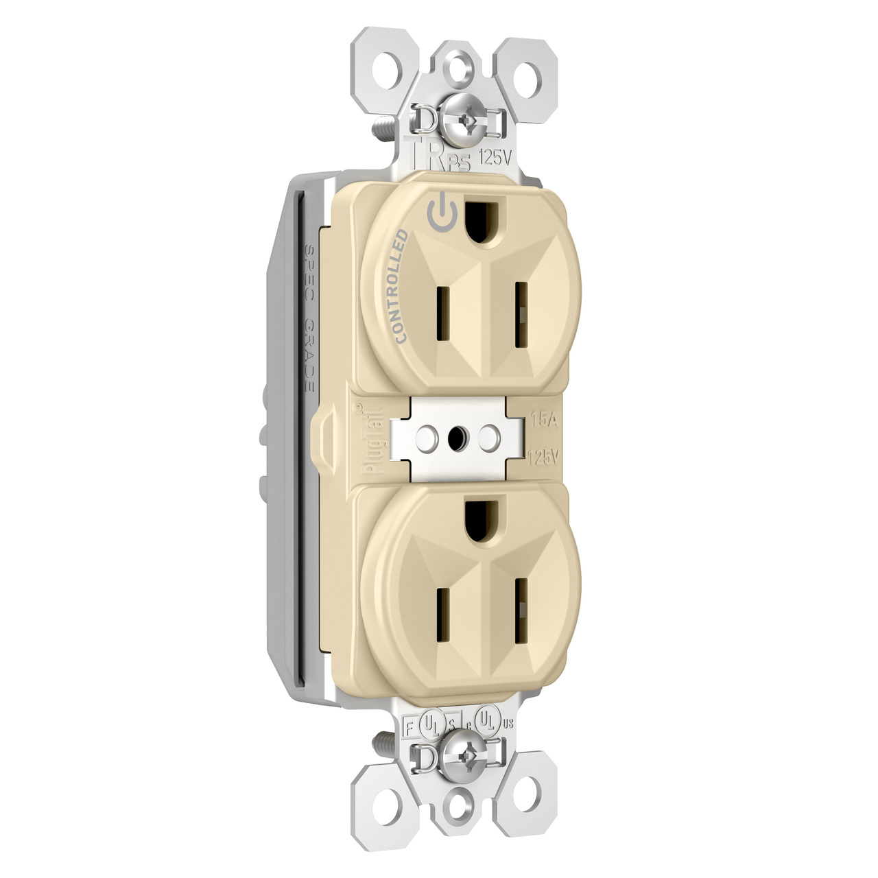 PASS AND SEYMOUR PTTR5262SCCHI Duplex Receptacle, Spec Grade, Plug Load Controllable, 15A, 125V, Ivory | CH4HKL