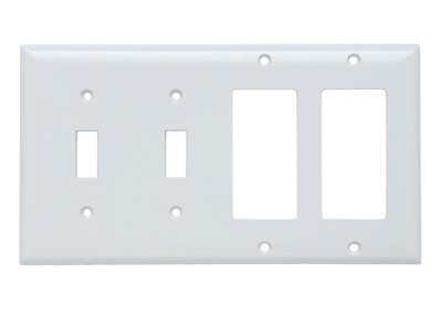 PASS AND SEYMOUR SP2262-W Combination Opening Wall Plate, 2 Toggle Switch And 2 Decorator, 4 Gang | CH4BXG