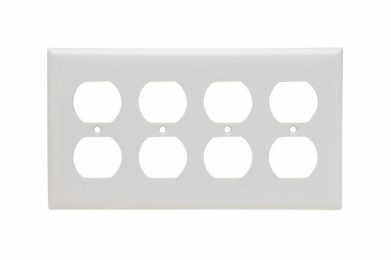 PASS AND SEYMOUR SP84-W Wall Plate, Duplex Receptacle Opening, 4 Gang, White | CH4CUL