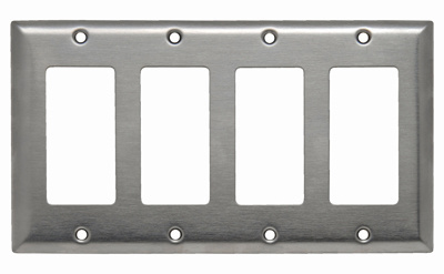 PASS AND SEYMOUR SS264 Decorator Opening Wall Plate, 4 Gang, Stainless Steel | CH4CJT