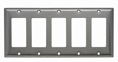 PASS AND SEYMOUR SS265 Decorator Opening Wall Plate, 5 Gang, Stainless Steel | CH4CJD
