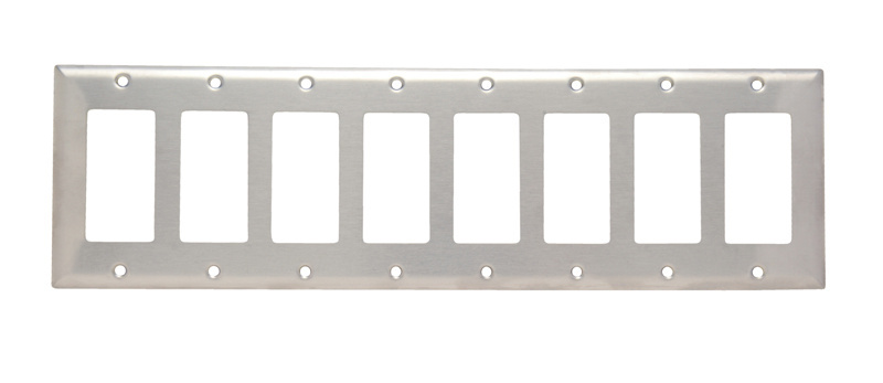 PASS AND SEYMOUR SS268 Decorator Opening Wall Plate, 8 Gang, Stainless Steel | CH4CJA