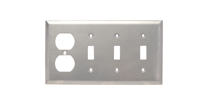 PASS AND SEYMOUR SS38 Combination Opening Wall Plate, 3 Toggle Switch And 1 Duplex Receptacle, 4 Gang | CH4BXR