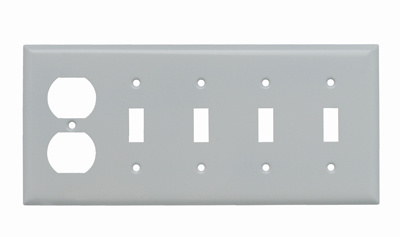 PASS AND SEYMOUR SS48-W Combination Opening Wall Plate, Toggle Switch, Duplex Receptacle, 5 Gang | CH4BXZ