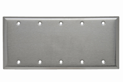 PASS AND SEYMOUR SS53 Blank Wall Plate, Box Mounted, 5 Gang, 302/304 Stainless Steel | CH4BFG