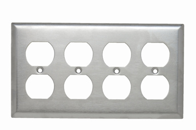 PASS AND SEYMOUR SS84 Wall Plate, Duplex Receptacle Opening, 4 Gang, 302/304 Stainless Steel | CH4CUG