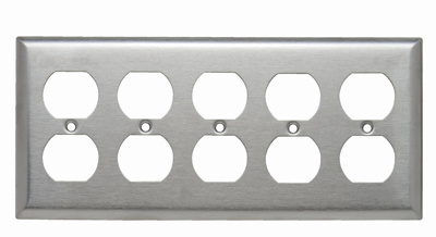 PASS AND SEYMOUR SS85 Wall Plate, Duplex Receptacle Opening, 5 Gang, 302/304 Stainless Steel | CH4CUF