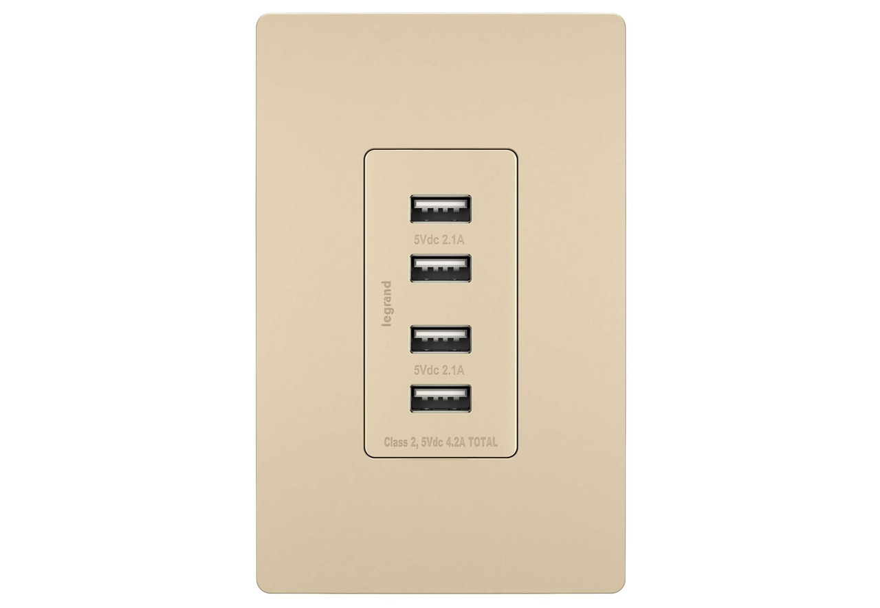 PASS AND SEYMOUR TM8USB4ICC6 Quad USB Charger, 1.69 Inch Width | CH4JCN