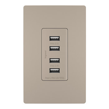 PASS AND SEYMOUR TM8USB4NICC6 Quad USB Charger, 1.69 Inch Width, Nickel | CH4JCP