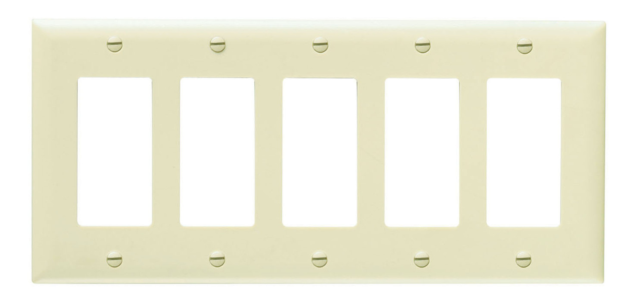 PASS AND SEYMOUR TP265-BK Decorator Opening Wall Plate, 5 Gang, Black | CH4CJF